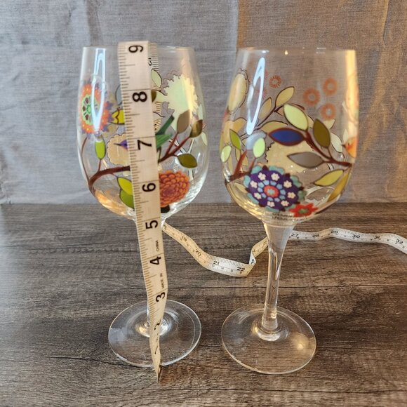 Set of 2 Wine Glasses Colorful Birds with Flowers Hand Painted - Picture 13 of 13